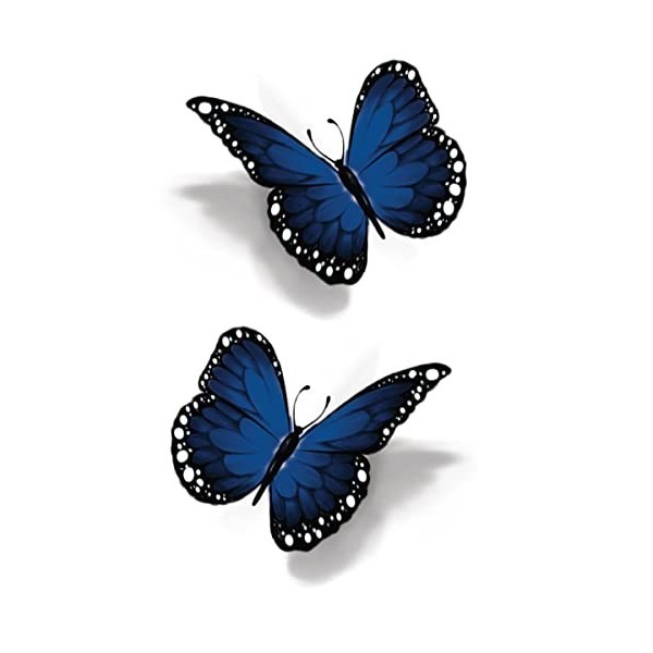 Tatouage Éphémère papillon bleu 3D - 1 Feuille de faux tattoos insectes | Bras, épaule, cou, cheville, main, jambe | Bleu | T