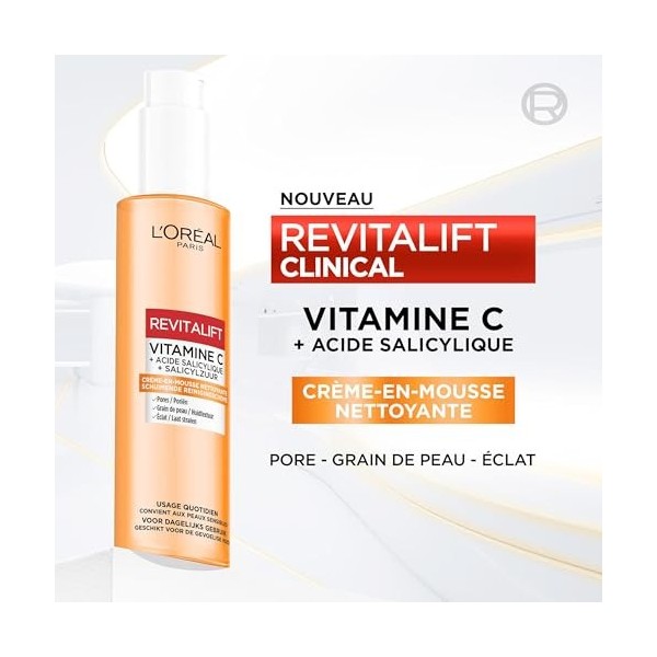 LOréal Paris Revitalift Clinical Nettoyant Vitamine C, Pores, Grain de peau, éclat