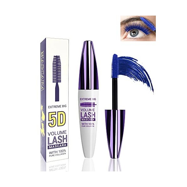 5D Mascara Volume et Longueur Bleu, Mascara Extension de Cils Effet Volume, Waterproof et Longue Tenue avec une Définition Pr