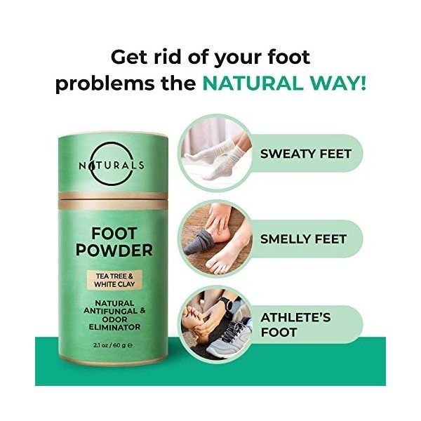 O Naturals Poudre pour les pieds et éliminateur dodeurs de pieds pour chaussures avec huile darbre à thé, contrôle naturel 