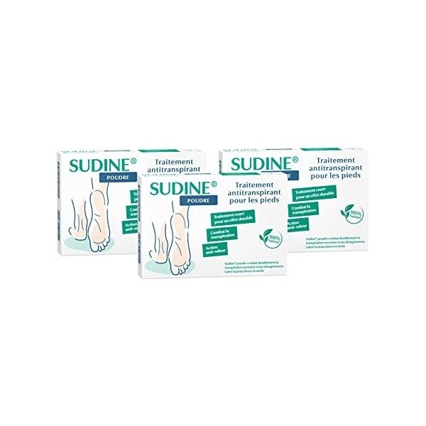 SORIFA - Lot de 3 - Sudine Poudre Traitement Anti-transpirant - Pied - Régule la transpiration - Absorbe - Prévient les mycos