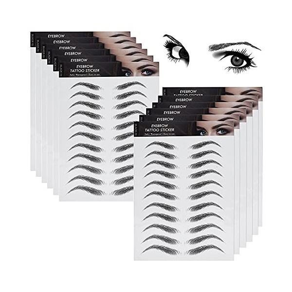 Molain Lot de 12 feuilles dautocollants 4D pour sourcils Étanches et durables Longue durée 132 paires Style classique