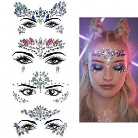 Autocollant de visage 4 pcs gemmes du visage Strass Autocollant,Gemmes de Visage Bijoux Autocollants Strass Bijoux Strass pou