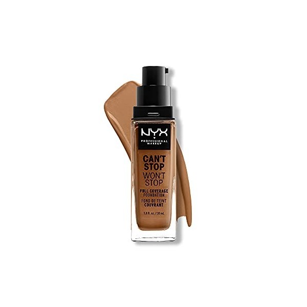 NYX Professional Makeup Fond de Teint Liquide Couvrant Tenue 24h Cant Stop Wont Stop, Waterproof, Fini Mat, Teinte : Honey