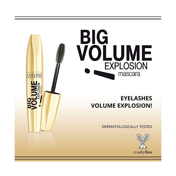 Eveline Cosmetics Mascara Allongeant Les Cils Big Volume Explosion Deep Black | 11ml | Extension Innovante Big Brushtm | Cils