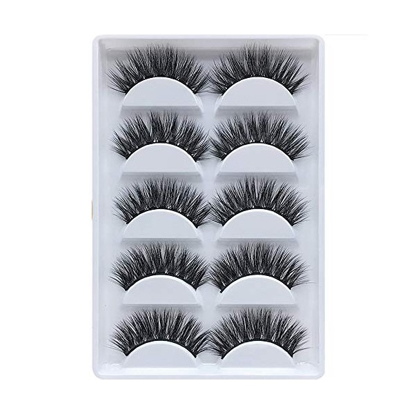 3D Faux Cils Naturel, 5 Paires Fauxcil 3D Fait à la Main Faux Cils Epais Long Noir Réutilisable Faux Cils volumineux pour le 