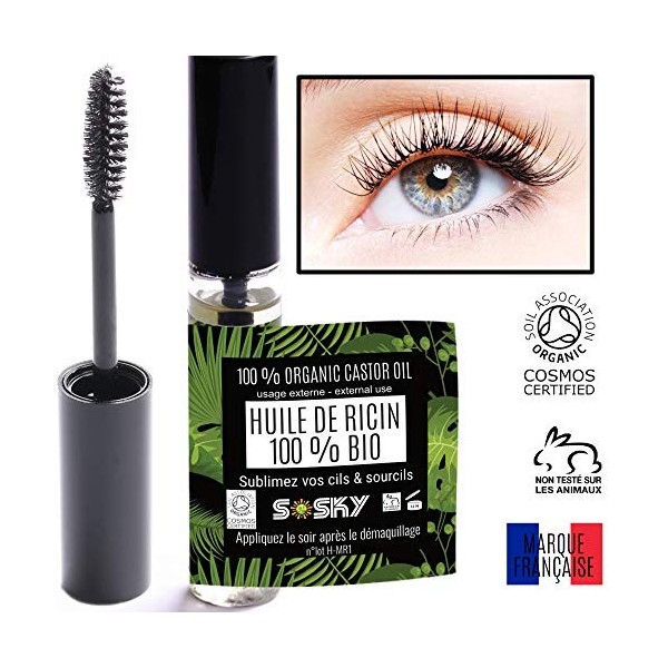 Sérum de croissance - Huile de Ricin Cils Mascara certifiée Biologique - 100% Pure - 1ère Pression à Froid - 10 ml - Stimule 