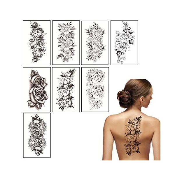 Androxeda 8 feuilles grande collection de fleurs tatouage temporaire étanche durable faux tatouages pour femmes et filles