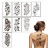 Androxeda 8 feuilles grande collection de fleurs tatouage temporaire étanche durable faux tatouages pour femmes et filles