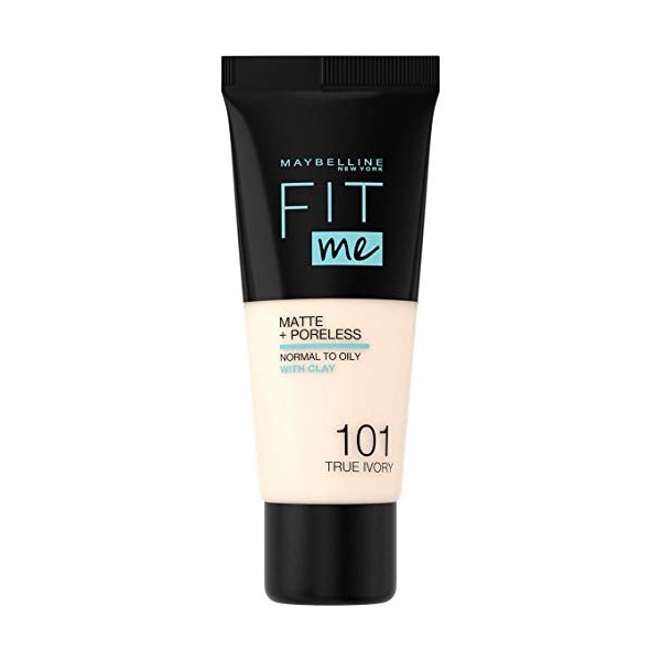 Maybelline New-York - Fond de teint Fluide Fit Me Matte & Poreless - Peaux normales à grasses - Teinte : 101 True Ivory - 30 