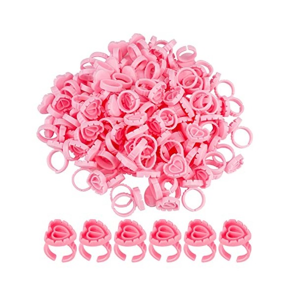 100 PCS Colle Bagues pour Cils Extensions, Forme de Coeur Anneaux de Colle Support de Colle à Cils pour Accessoires Dextensi