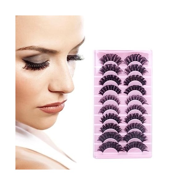 AWAVM Faux Cils 3D Volume Russe Cils Doux 10 Paires Faux Cils Naturel Court Reutilisable Russian Lashes Cat Eye Moelleux fait