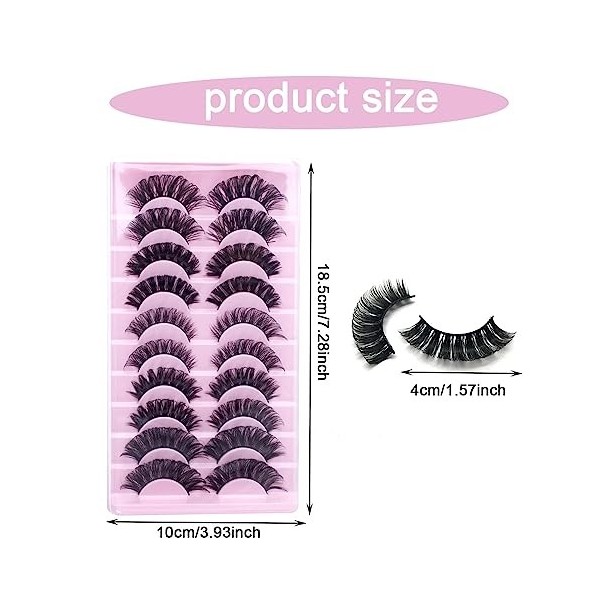 AWAVM Faux Cils 3D Volume Russe Cils Doux 10 Paires Faux Cils Naturel Court Reutilisable Russian Lashes Cat Eye Moelleux fait