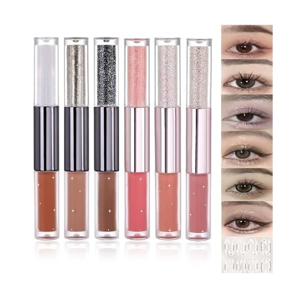 Fard a Paupiere Liquide 6PCS Matte et Shine 2-en-1 à Paupières Brillance Longue Durée Ombre Pour Créer Un Regard Multidimensi