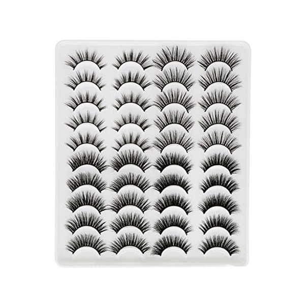 Alicer 20 Paires Faux Cils, 4styles Naturels 3D Mink Cils, Wispy False Eyelashes, Réutilisable Fake Lashes, Cat Eye Doux Coin