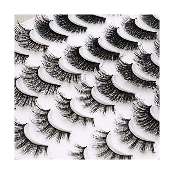 Alicer 20 Paires Faux Cils, 4styles Naturels 3D Mink Cils, Wispy False Eyelashes, Réutilisable Fake Lashes, Cat Eye Doux Coin