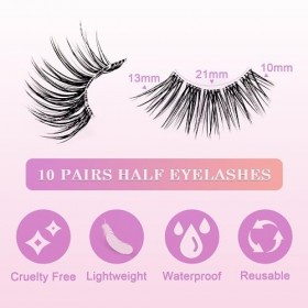 Demi Faux Cils 10 Paires Faux Cils Naturel Faux Cils Réutilisables Faux Cils Naturel à la Main 3D Faux Cils Volumineux Fake L
