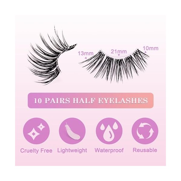 Demi Faux Cils 10 Paires Faux Cils Naturel Faux Cils Réutilisables Faux Cils Naturel à la Main 3D Faux Cils Volumineux Fake L