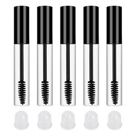 Vesaneae 5PCS Tube Mascara Vide et Brosse, 10 ml Flacon Mascara Plastique, Rechargeable Mascara Tube avec Inserts Caoutchouc,