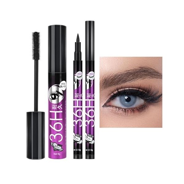 Mascara Eyeliner Femme, 2 Pièces/Ensemble De Mascara Eye-Liner, Ensemble De Mascara Eye-Liner Imperméable, Stylo De Maquillag