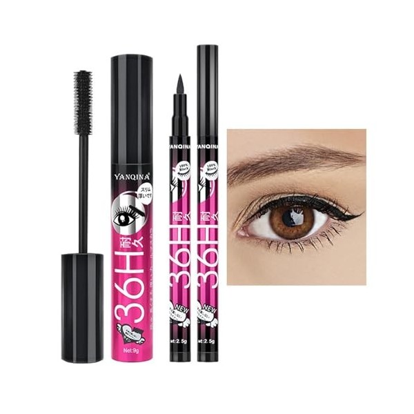 Mascara Eyeliner Femme, 2 Pièces/Ensemble De Mascara Eye-Liner, Ensemble De Mascara Eye-Liner Imperméable, Stylo De Maquillag...