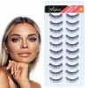 Faux Cils Naturel Court 3d Faux Cils Doux 10 paires noir Reutilisable Faux Cils Wispy Lashes Doux Multipack Épais False Eyela