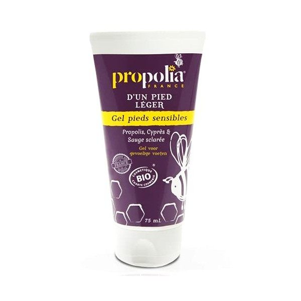 PROPOLIA - Bio - Gel pieds sensibles Propolis / Sauge Sclarée / Cyprès / Hamamélis / Arnica - Apaisant, assainissant et antit