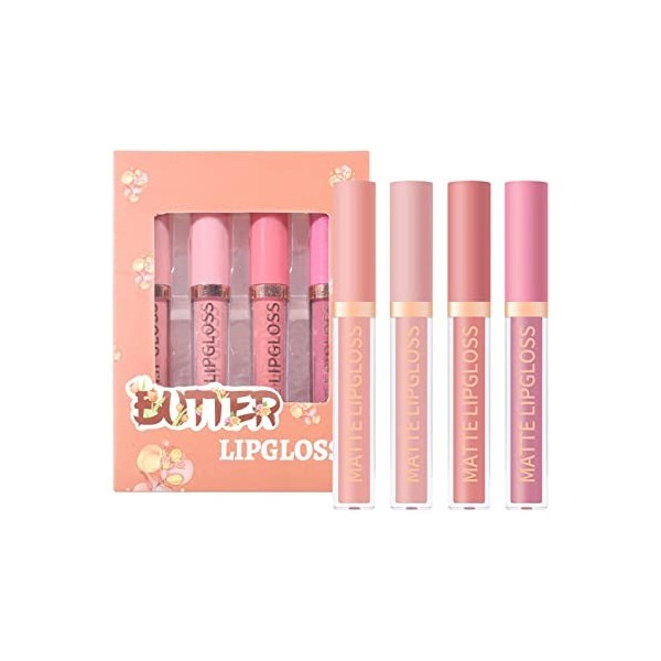 en Rose Maquillage 4 pièces rouge à lèvres Mattes rouge à lèvres liquide Lipgloss Set pour femmes Labiales Mates 24 Horas Ori