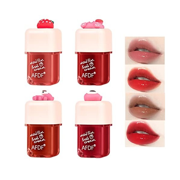 4 Pcs Fruity Roll On Lip Gloss,Huile À Lèvres Transparente Incolore,Roll-on Lip Gloss,Baume À Lèvres,Hydratant Baume À Lèvres