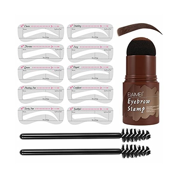 Hao Kit de mise en forme des sourcils marron, outils de maquillage imperméables pour définir les sourcils avec 10 pochoirs à 