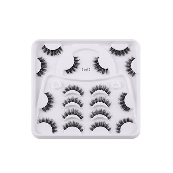 Faux Cils Naturel, 9 Paires Faux Cils Volume Russe, Faux Cils Yeux de Chat, Russian Strip Lashes Réutilisables, Fake Lashes D