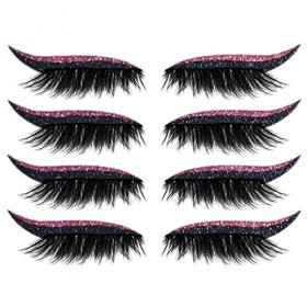 Zeayebsr False Lashes, autocollants pour eye-liner à paillettes roses, autocollants de maquillage pour les yeux, faux cils 3D