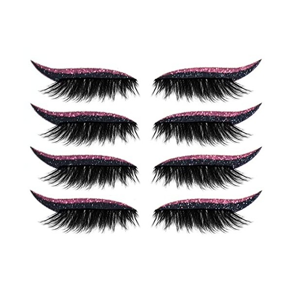 Zeayebsr False Lashes, autocollants pour eye-liner à paillettes roses, autocollants de maquillage pour les yeux, faux cils 3D