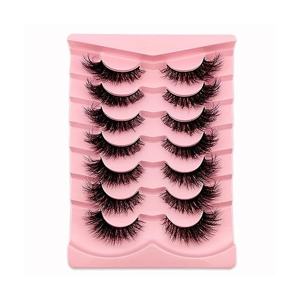 7 paires de Faux cils 3D Oeil de Chat, Volume moelleux Curly Cat-Eye Cils artificiels Look Naturel, Réutilisables Faux cils d