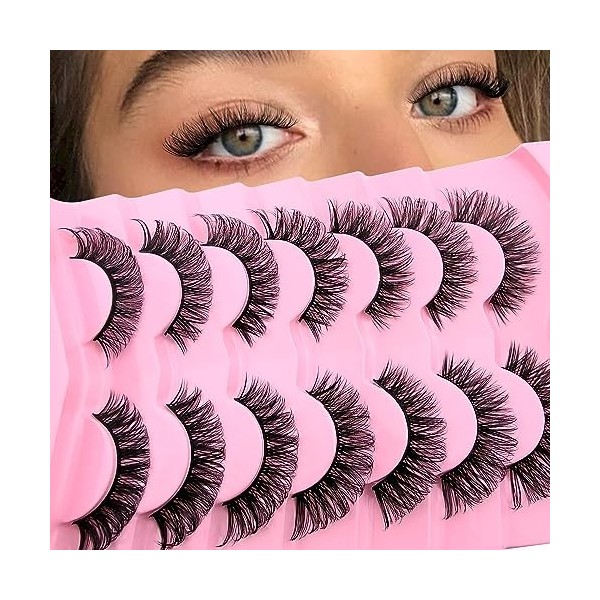7 paires de Faux cils 3D Oeil de Chat, Volume moelleux Curly Cat-Eye Cils artificiels Look Naturel, Réutilisables Faux cils d