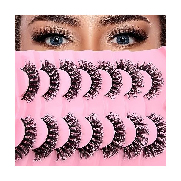 7 paires de Faux cils 3D Oeil de Chat, Volume moelleux Curly Cat-Eye Cils artificiels Look Naturel, Réutilisables Faux cils d