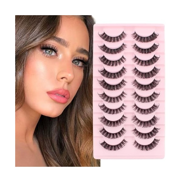 Faux Cils Volume Russe Naturel Effet Extension Faux-Cils 3D 10 Paires D Curl Cat Eye Yeux de Biche Russian Fake Lashes Moelle