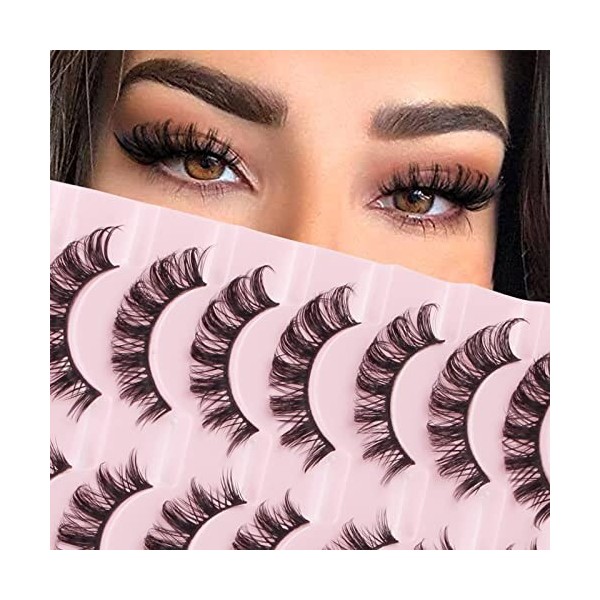 Faux Cils Volume Russe Naturel Effet Extension Faux-Cils 3D 10 Paires D Curl Cat Eye Yeux de Biche Russian Fake Lashes Moelle