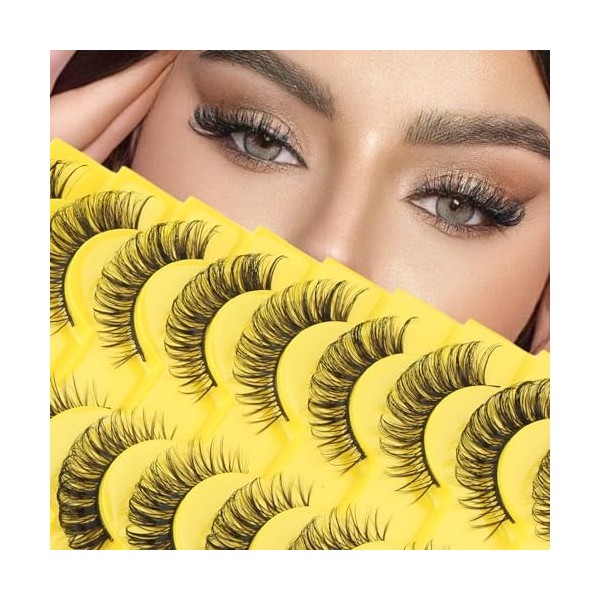Faux Cils Volume Russe Naturel Effet Extension Faux-Cils 3D 10 Paires D Curl Cat Eye Yeux de Biche Russian Fake Lashes Moelle