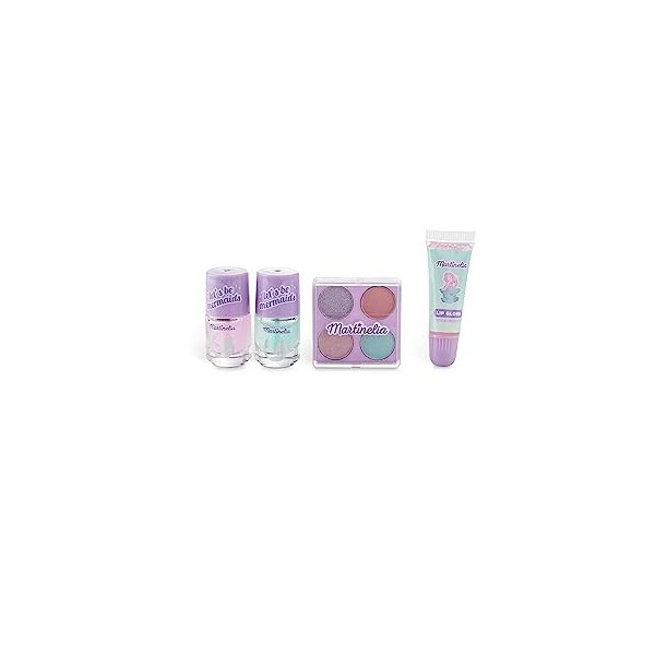 Martinelia Kit de Maquillage Enfant Sirène - Coffret Maquillage pour Fille : 2 Vernis à Ongles Pailletés, 1 Palette de 4 Fard