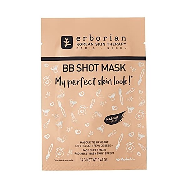 Erborian - BB Shot Mask - Masque en Tissu Visage, Effet Éclat "Peau de Bébé" - Soin du Visage Coréen - 14g