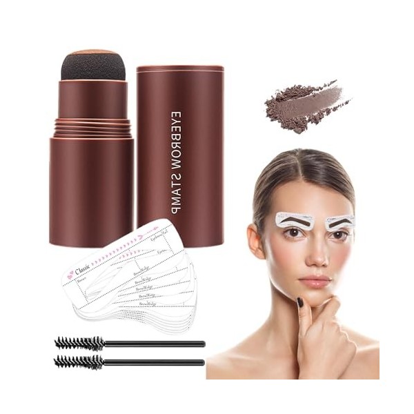 Kit De Sello De Cejas,EyeBrow Stamp Kit,Sello De Cejas con 2 cepillos y 10 Reusable Eyebrow Stencils, Fácil De Colorear Marr