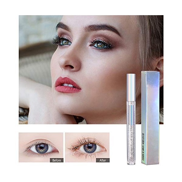 1pc Diamond Mascara Glitter Mascara imperméable Silver Glitter rapide Secque longue durée pour la fête Curling épais cils bri