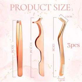 Irikdescia® Ensemble doutils applicateurs de cils 3 pièces, pince à épiler pour extensions, pince à épiler pour grappes de c