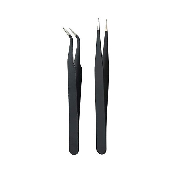 Pince Extension Cils, 2pcs Droite et Courbé Pince Brucelles Nippers Faux Cils Extension en Acier Inoxydable Pointu Clip, Pour