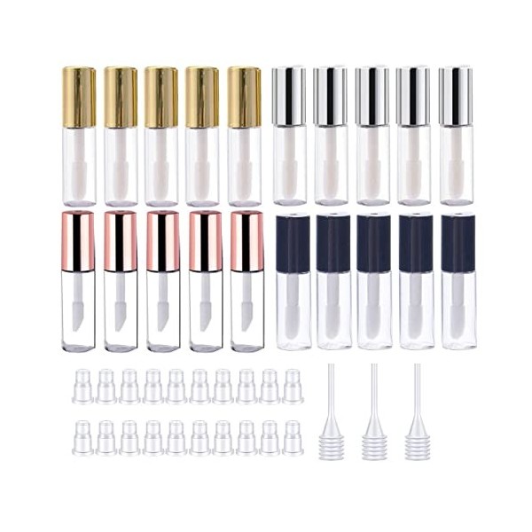 SKYPRO Lot de 20 Tubes vides de 1,2 ML pour Gloss à lèvres, Mini flacons Transparents Rechargeables avec Inserts en Caoutchou