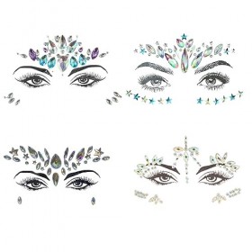TSUWNO Strass Visage, 4Pcs Strass Autocollant Visage, Strass Maquillage Tatouage Temporaire, Strass Visage Festival Pour Carn