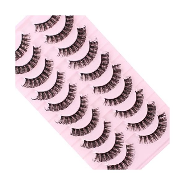 Oreola Faux Cils 10 Paires Russe Strip Lashes D Curl Lashes Réutilisable, Faux Mink Lashes Effet 3D Faux Cils Doll Eye Lashes