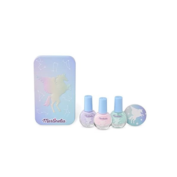 Martinelia Vernis à Ongles Enfant Pastels Galaxy Dreams + Boîte en Métal Licorne pour Filles - inclus Lime à Ongles - Ensembl