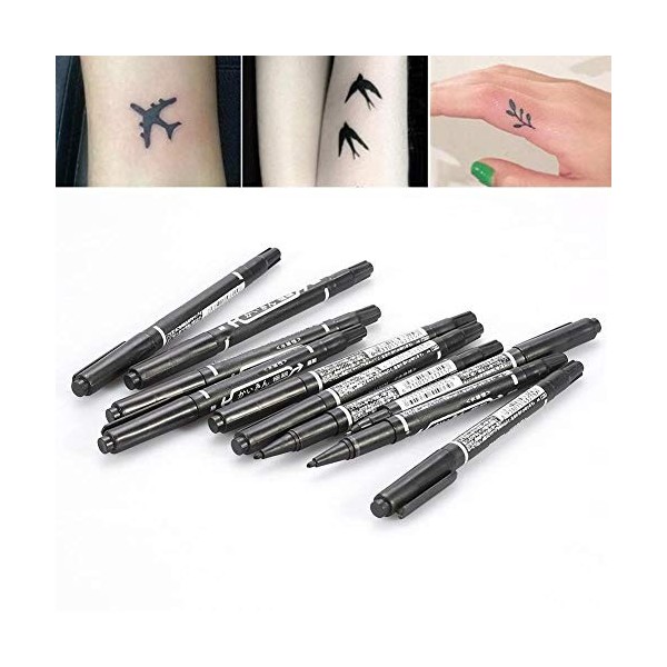 DeWin Stylo Dinscription de Tatouage, 10Pcs / Box Black Double Ended Mark Marker Outil de Stylo de Marquage Piercing